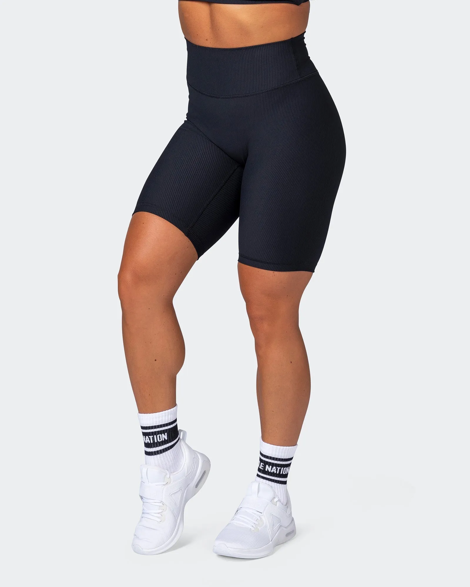 Zero Rise Rib Referee Length Shorts - Black