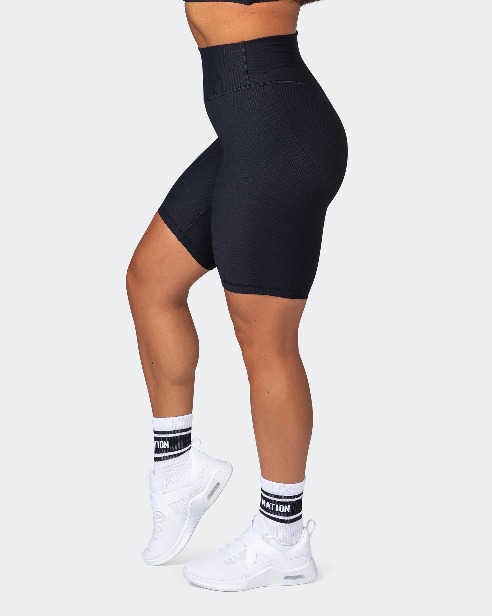 Zero Rise Rib Referee Length Shorts - Black