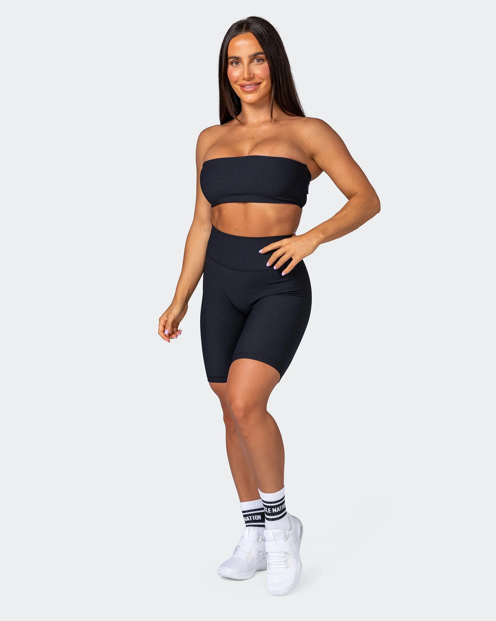 Zero Rise Rib Referee Length Shorts - Black
