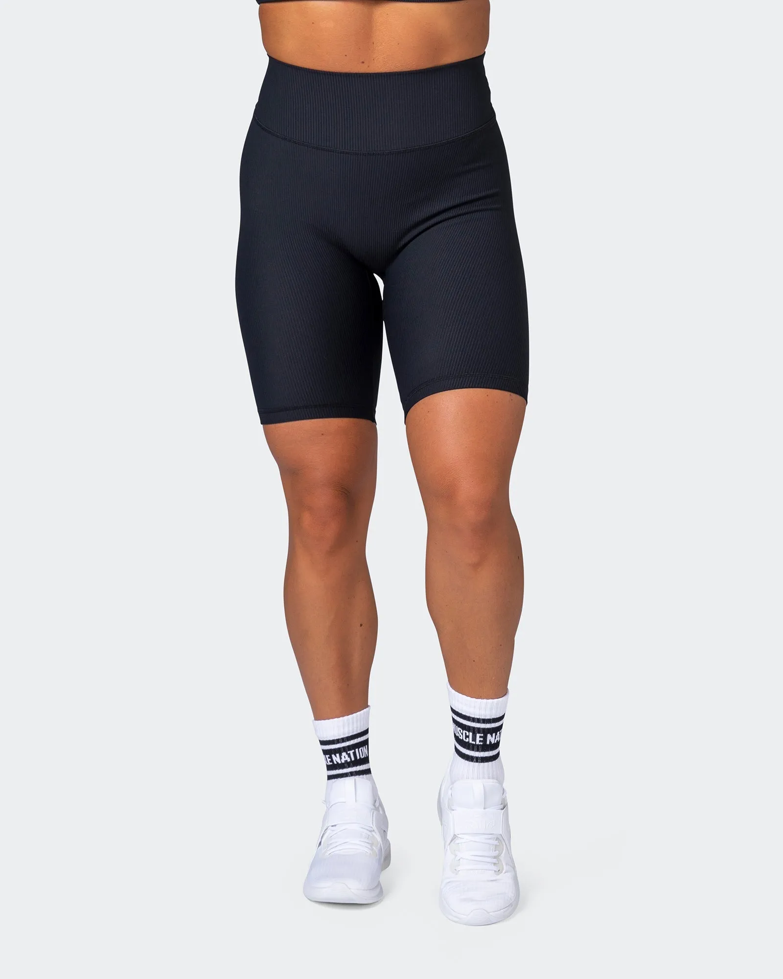 Zero Rise Rib Referee Length Shorts - Black