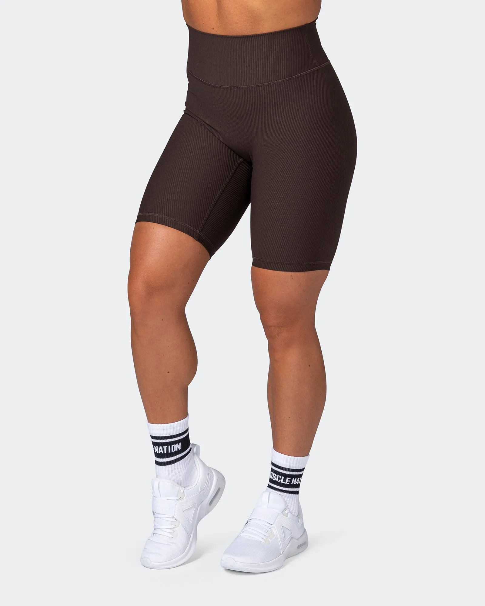 Zero Rise Rib Referee Length Shorts - Cocoa