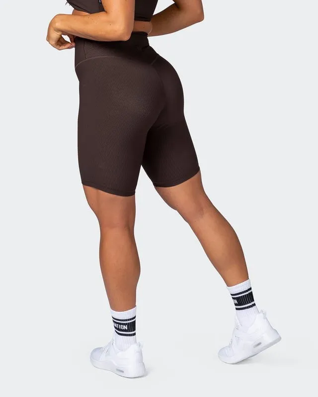 Zero Rise Rib Referee Length Shorts - Cocoa
