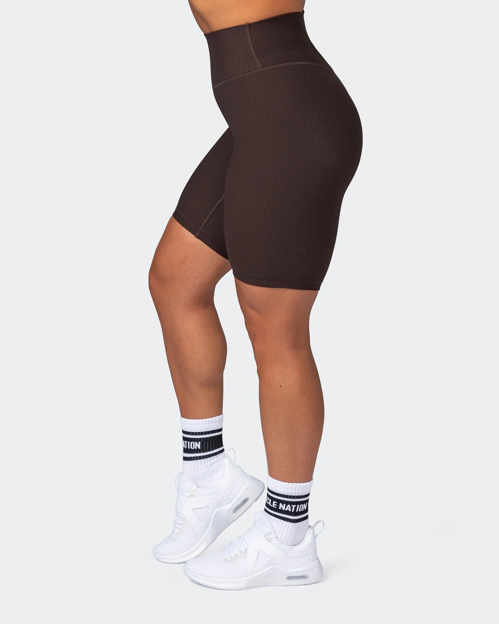 Zero Rise Rib Referee Length Shorts - Cocoa